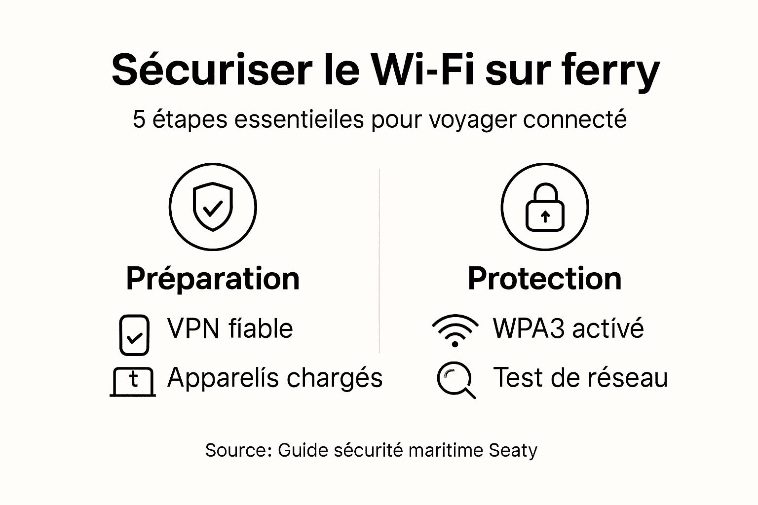 Découvrez notre infographie présentant les bonnes pratiques pour sécuriser votre connexion Wi-Fi à bord d’un ferry.