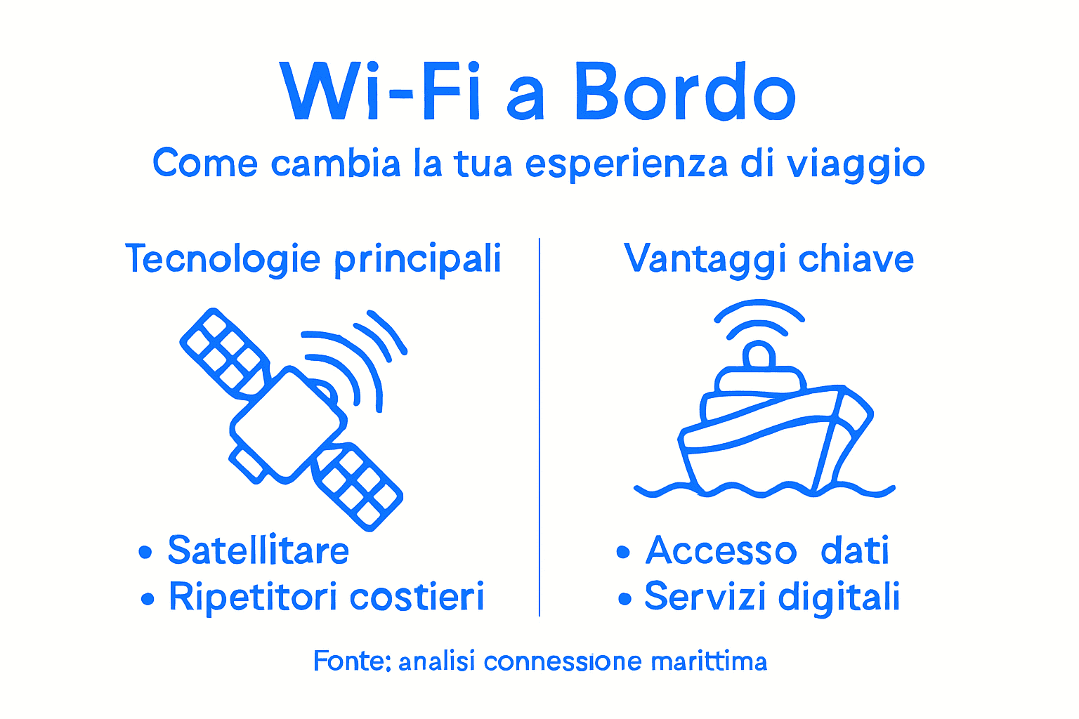 Infografica: come funziona il Wi-Fi a bordo delle navi, tecnologie utilizzate e tutti i vantaggi per i passeggeri