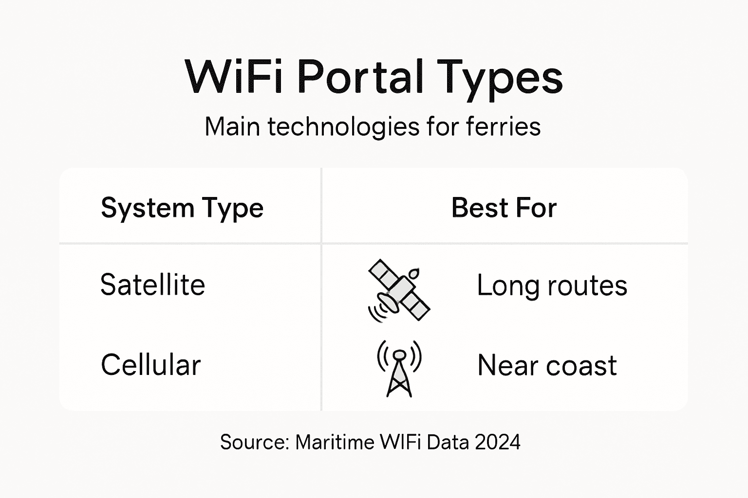 Infographic showing ferry WiFi system types