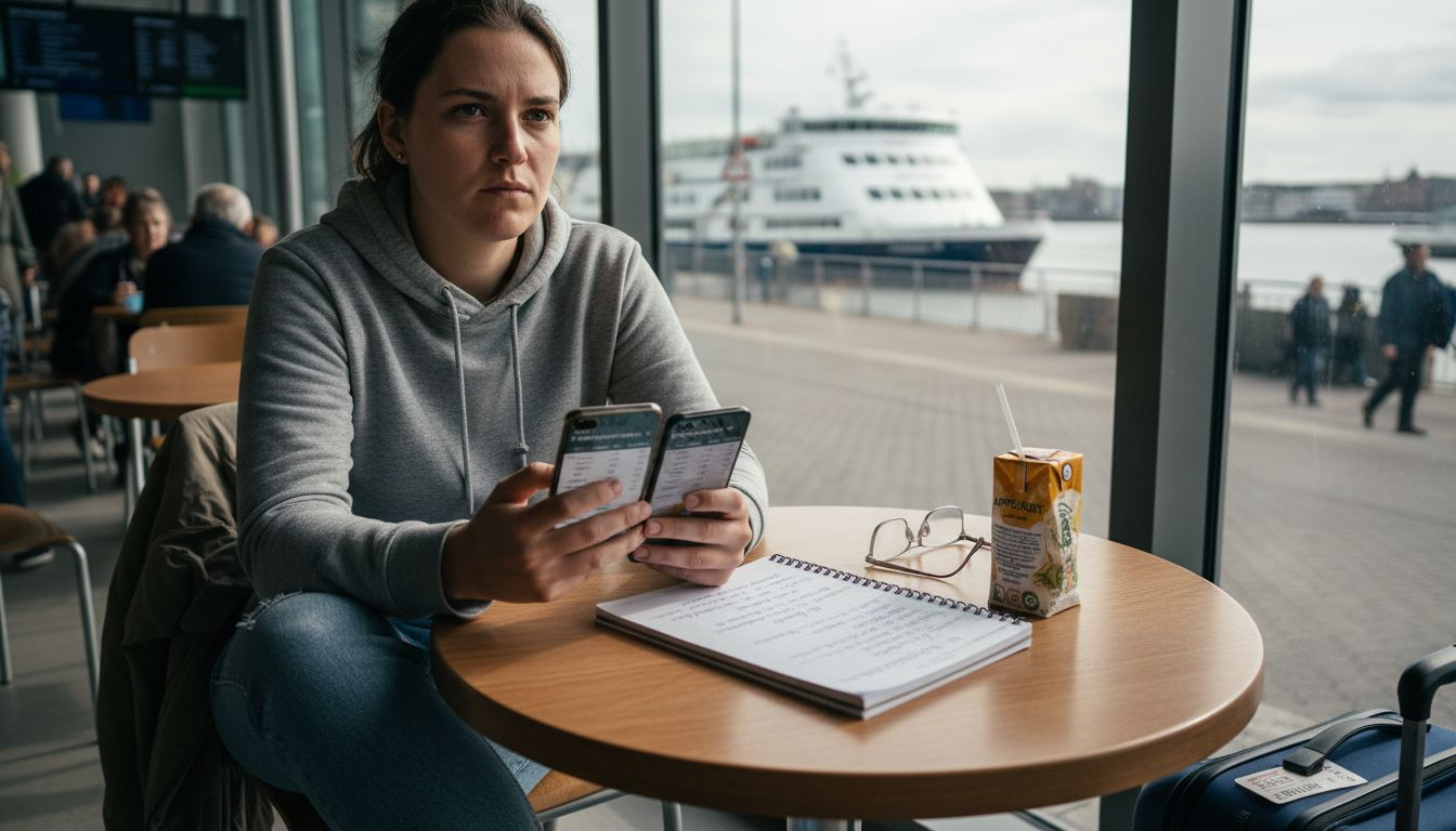 Eine Reisende prüft am Terminal die verschiedenen WLAN-Angebote.