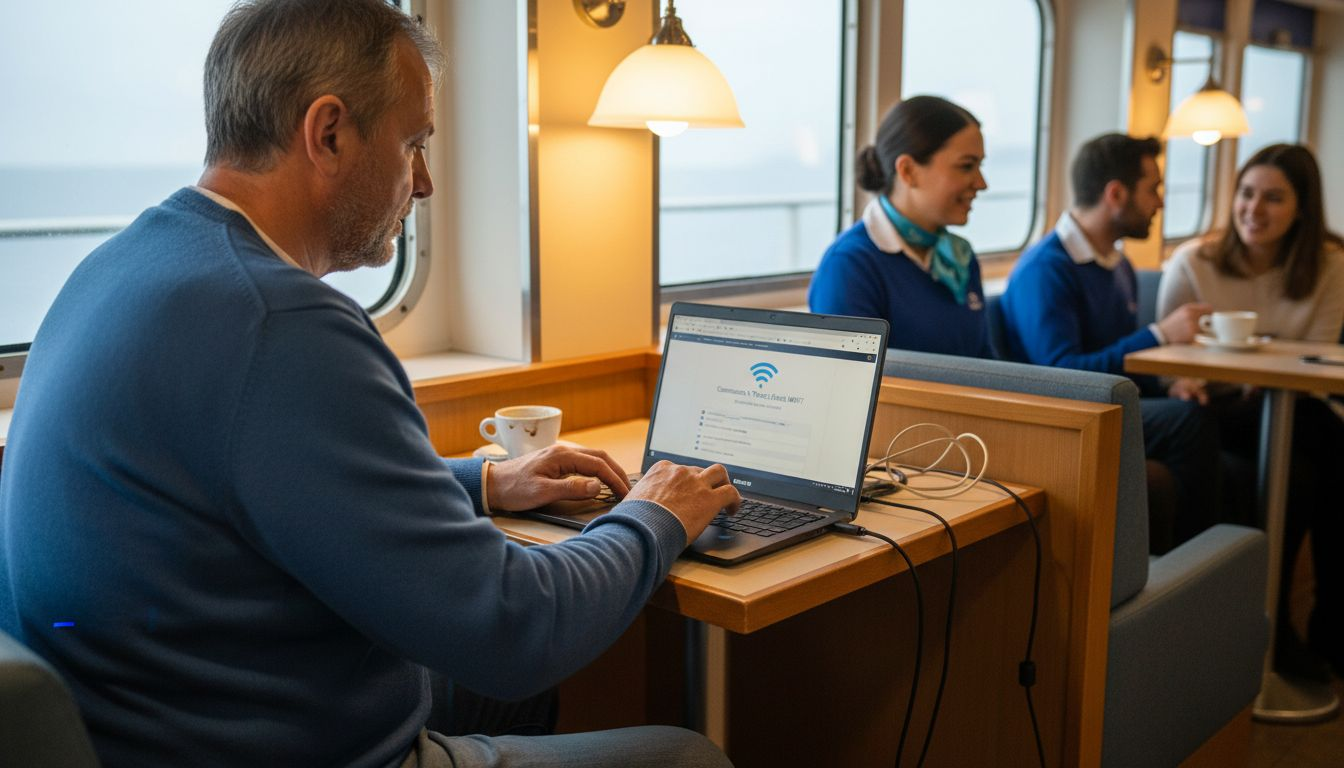 Un passeggero si collega al Wi-Fi di bordo con il proprio laptop