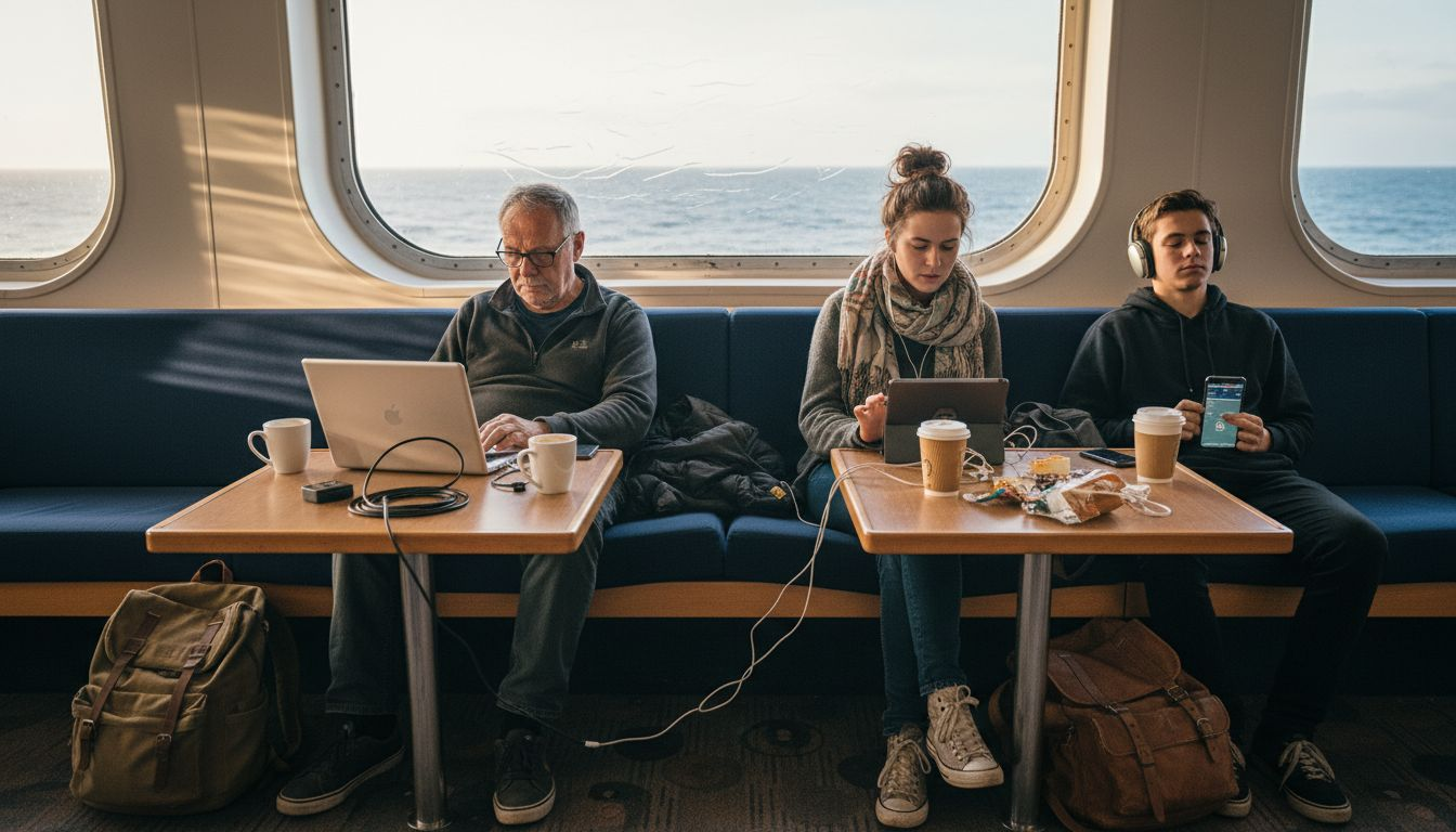 Ship passengers using lounge Wi-Fi devices