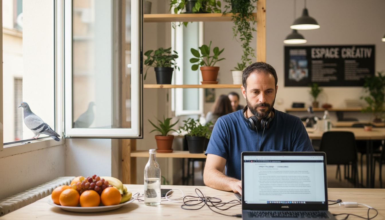 Travailler à distance dans un espace de coworking baigné de lumière naturelle