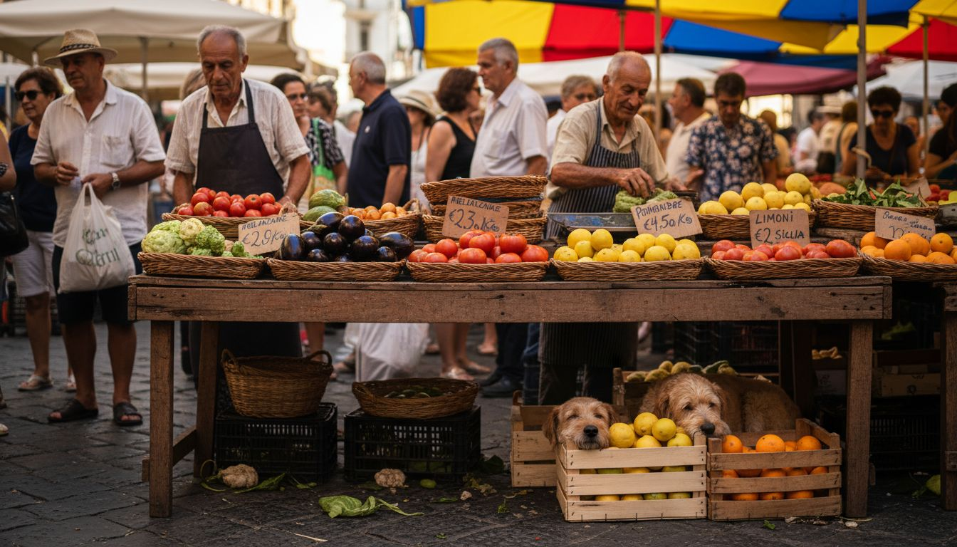 Bustling Palermo market with local vendor