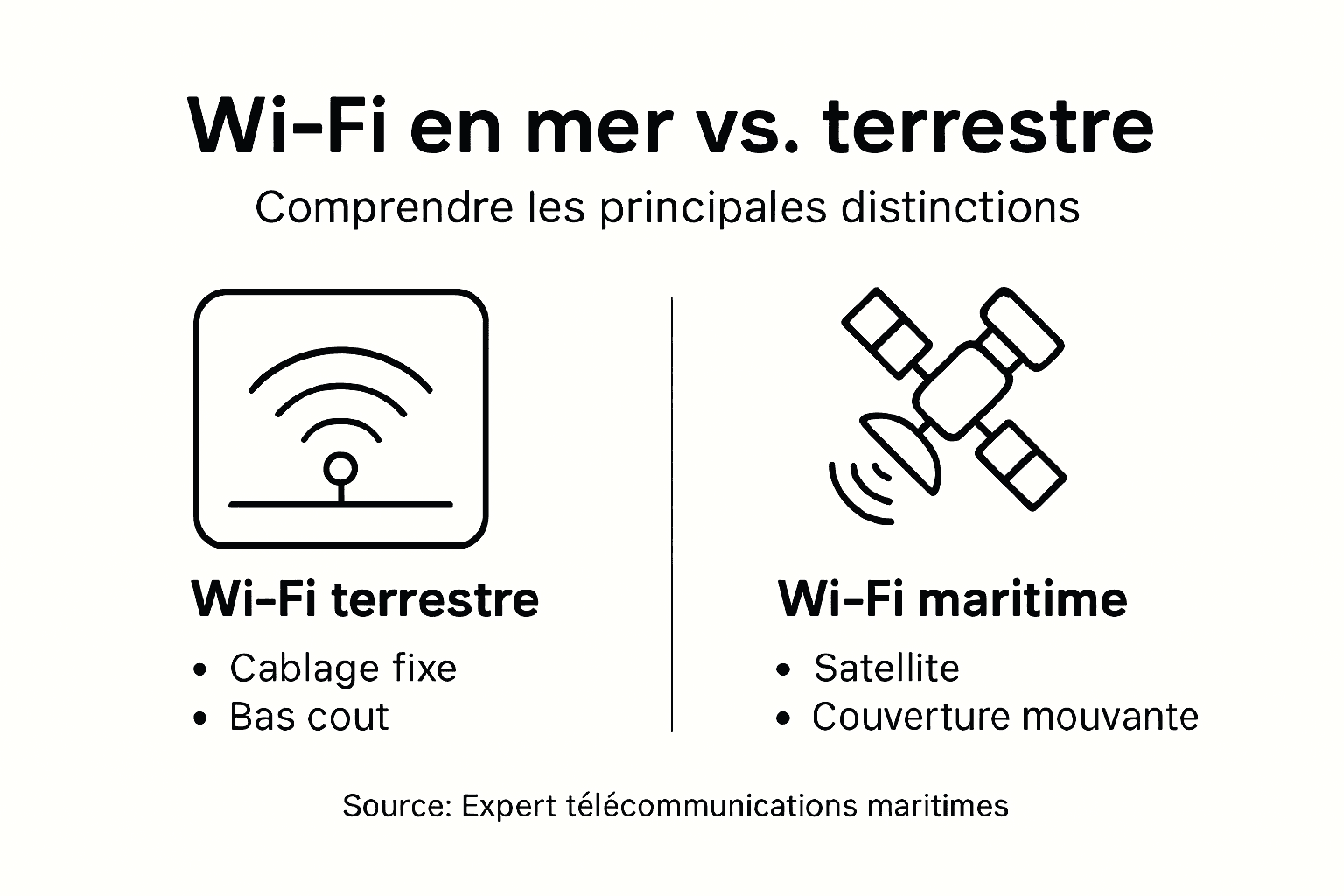 Infographie : comparaison entre le Wi-Fi en mer et le Wi-Fi à terre