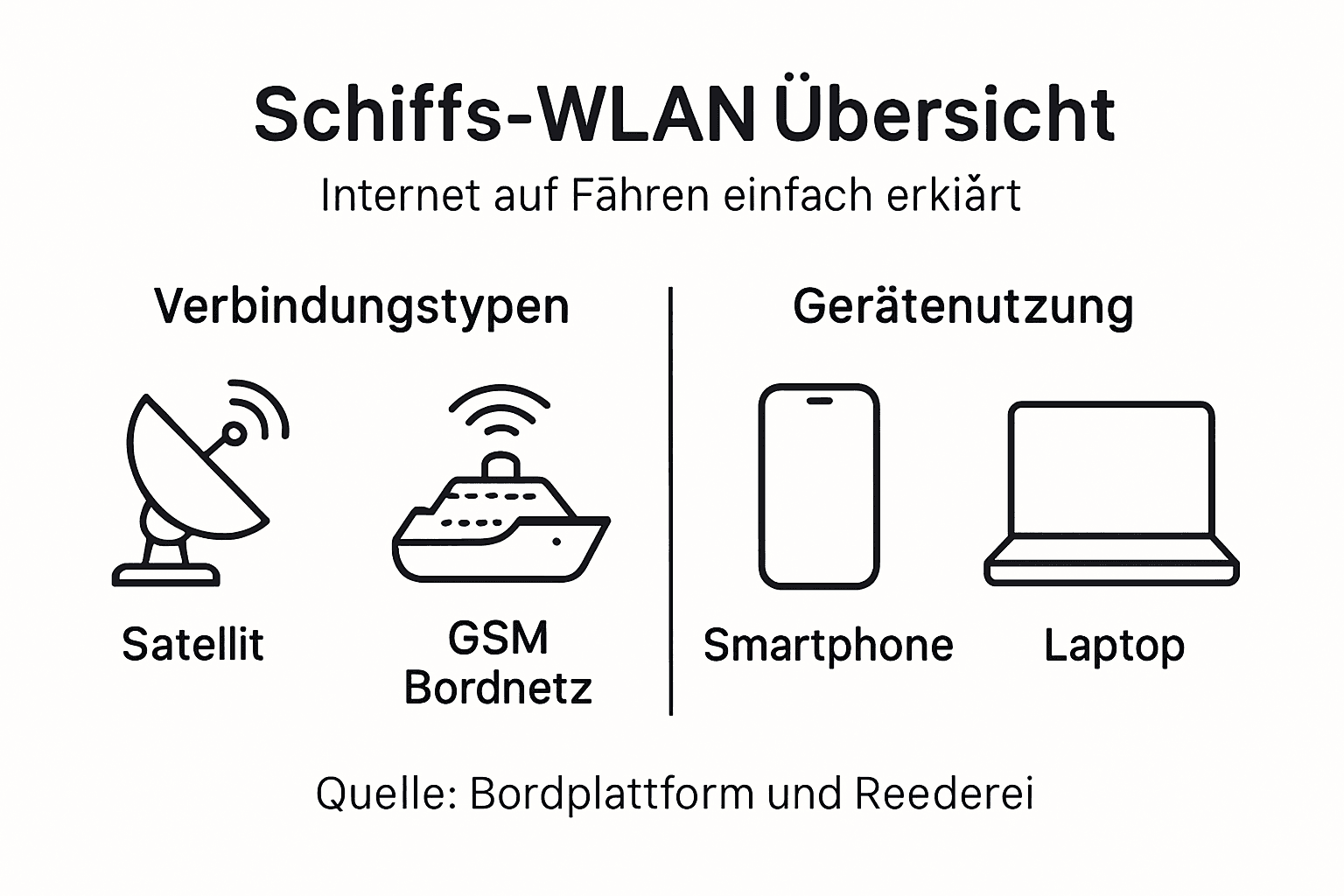 Diese Infografik bietet einen kompakten Überblick über die wichtigsten Fakten zum WLAN an Bord von Schiffen.