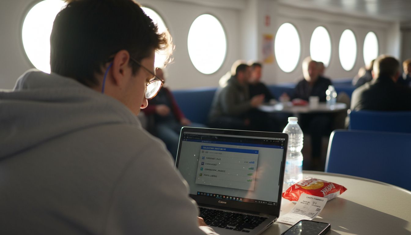 Un passeggero sta scegliendo la rete Wi-Fi dal proprio computer portatile.