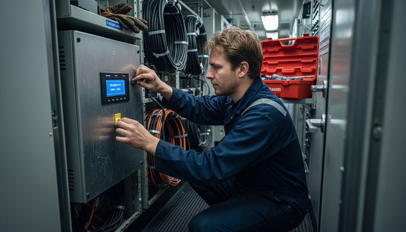 Un technicien effectue une vérification du matériel Wi-Fi à bord.
