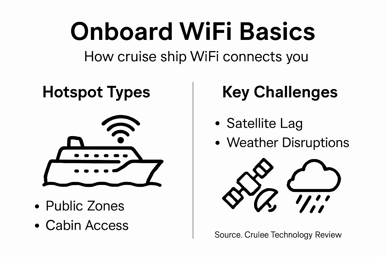 Infographic showing cruise WiFi basics and challenges