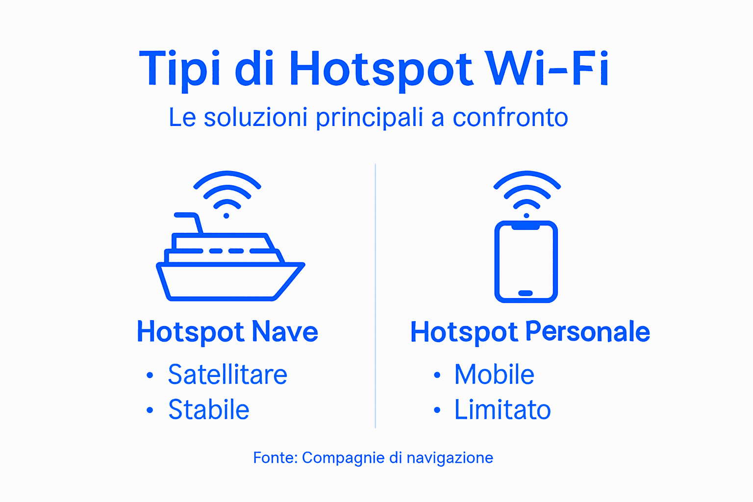 Infografica: le diverse tipologie di hotspot Wi-Fi disponibili a bordo dei traghetti