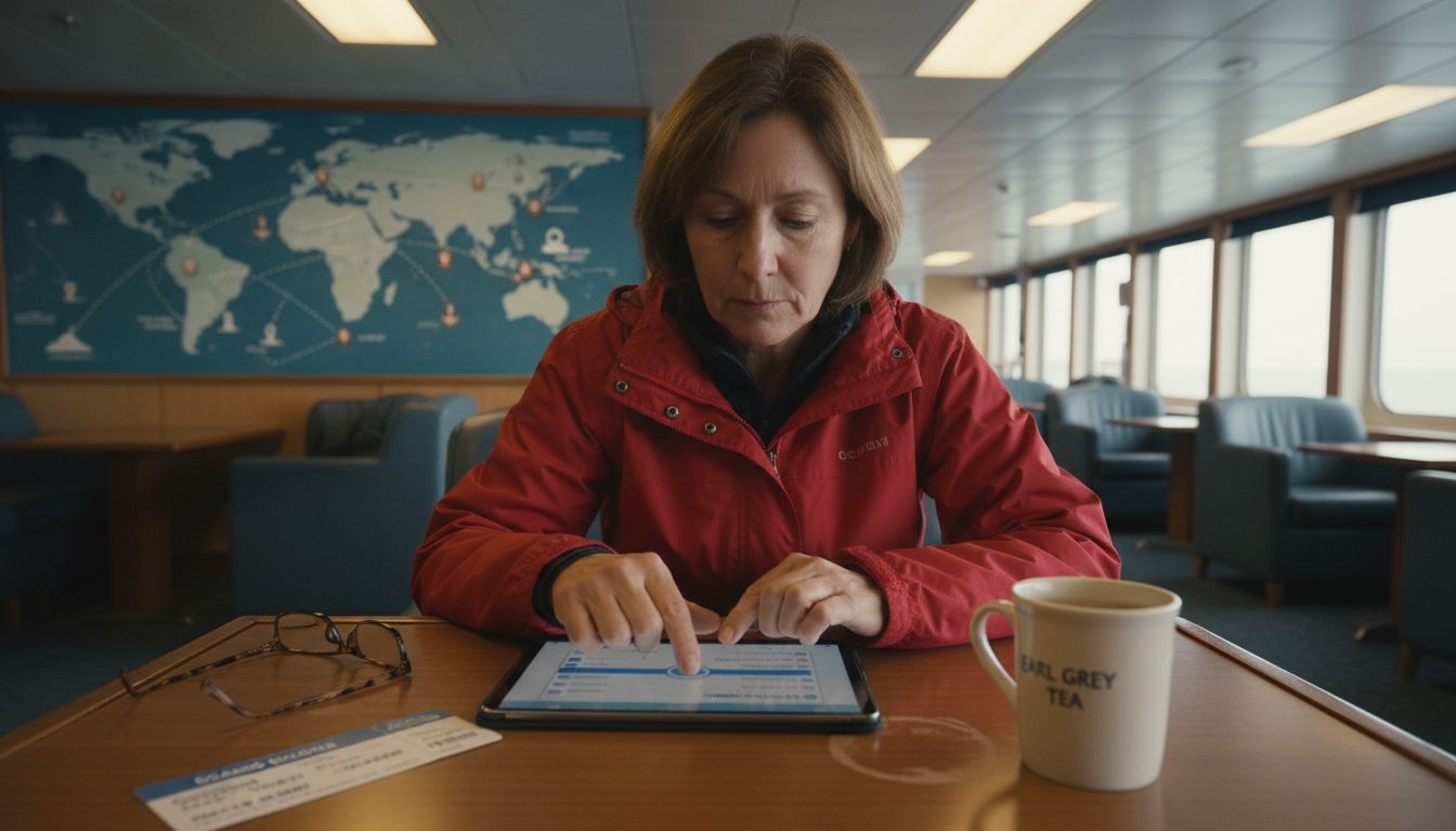 Woman reconnecting to onboard Wi-Fi portal