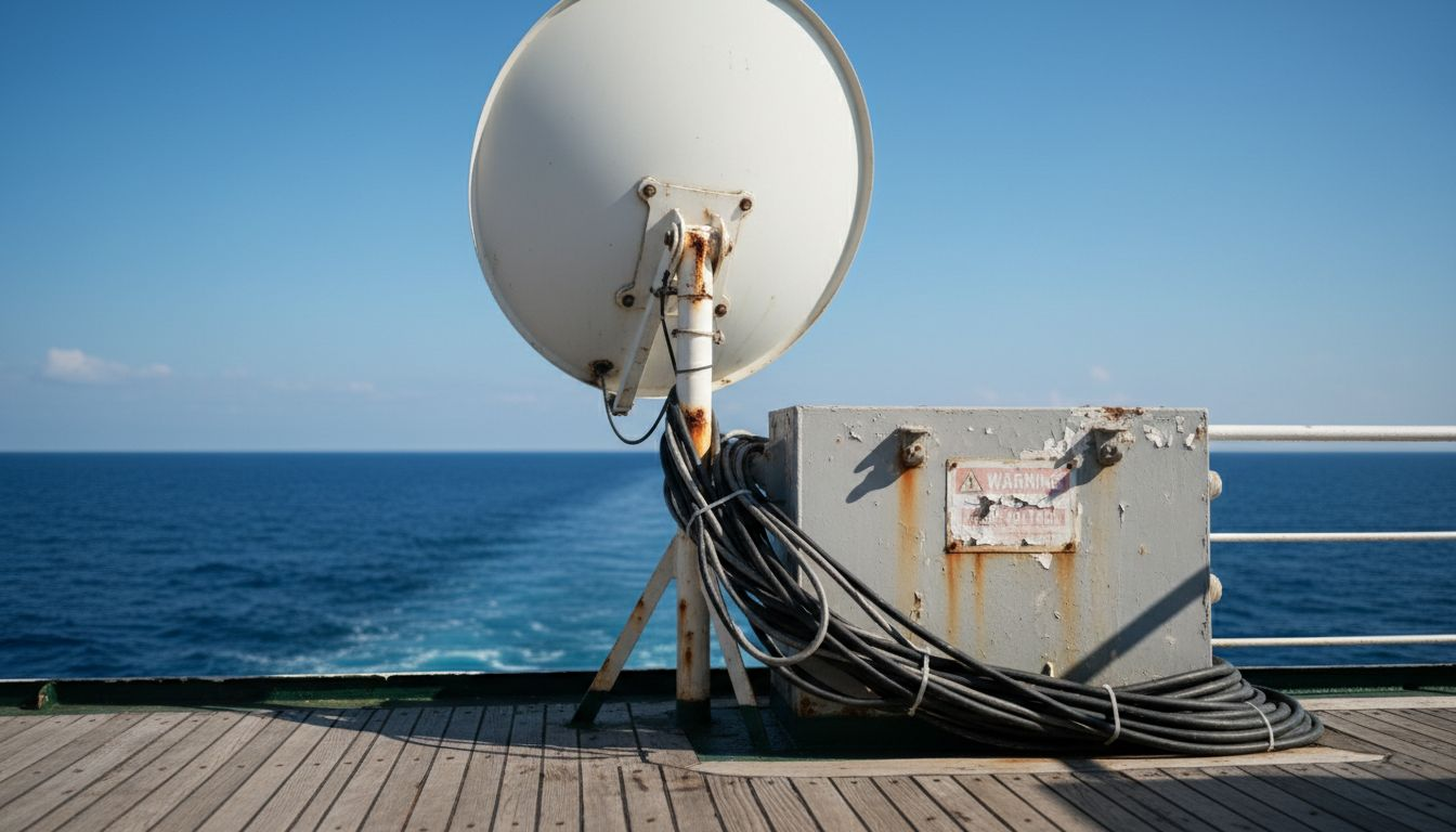 Satellite dish on ferry upper deck