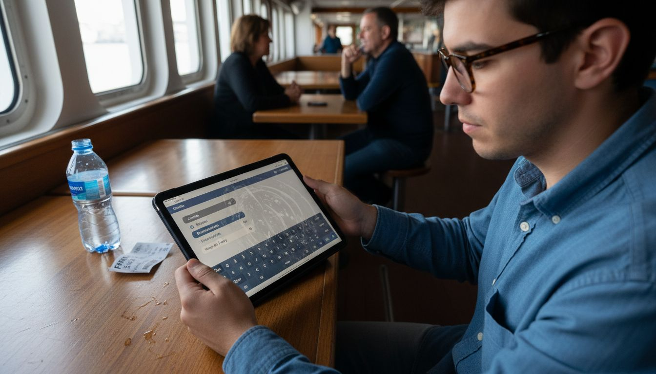 Pasajero adquiriendo el servicio de wifi a bordo del ferry