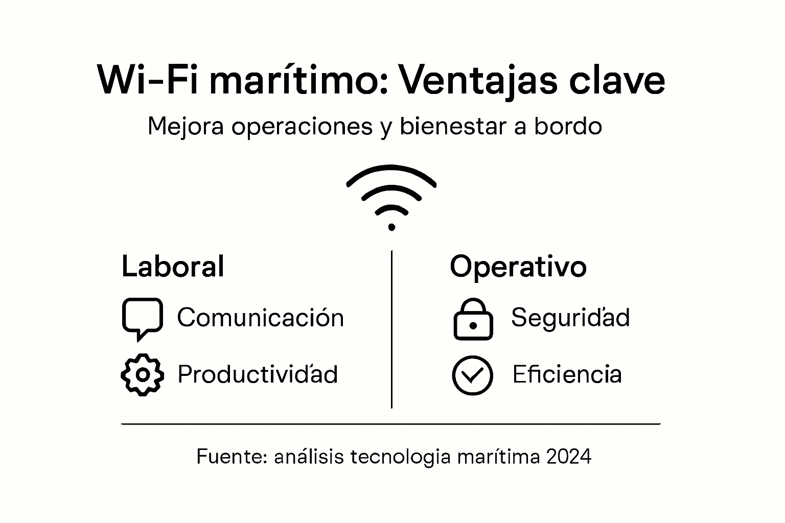 Infografía sobre los beneficios laborales y operativos de contar con Wi-Fi a bordo en el sector marítimo