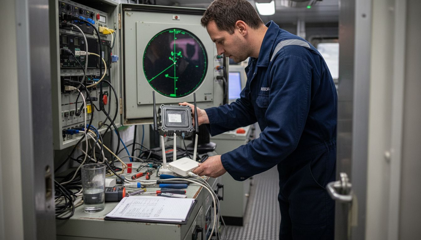 Especialista analizando las diferencias entre routers para uso marítimo y routers terrestres