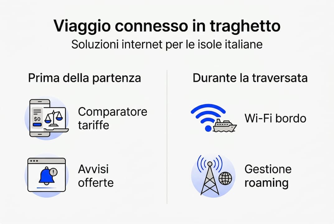 Infografica sulla qualità della connessione internet a bordo dei traghetti per le isole