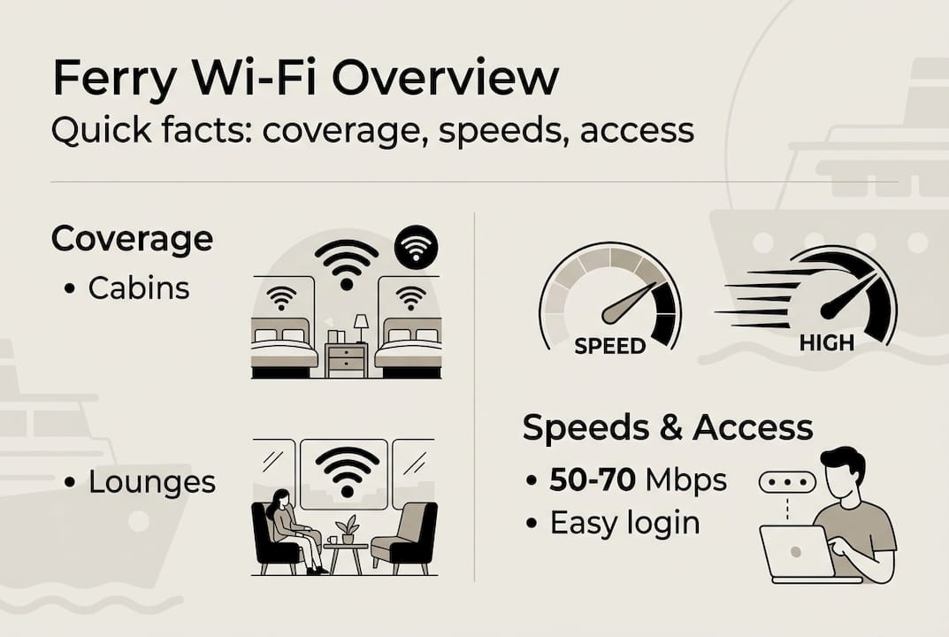Infographic showing ferry Wi-Fi coverage and speed