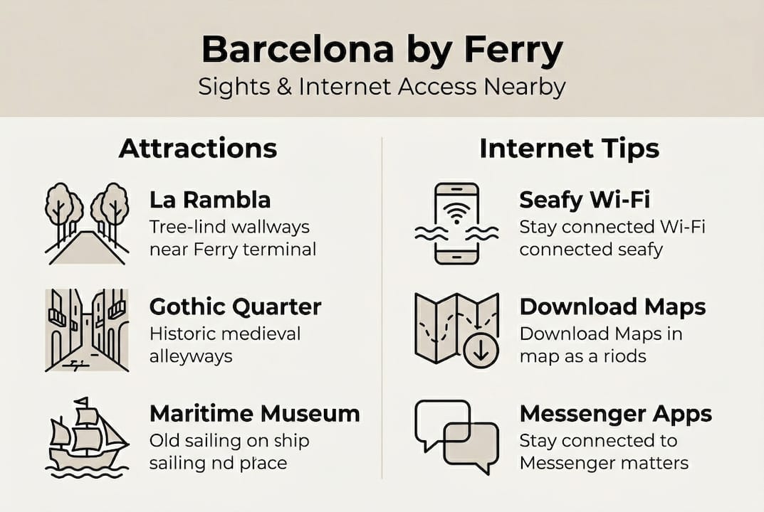 Infographic showing Barcelona ferry sights and Wi-Fi tips