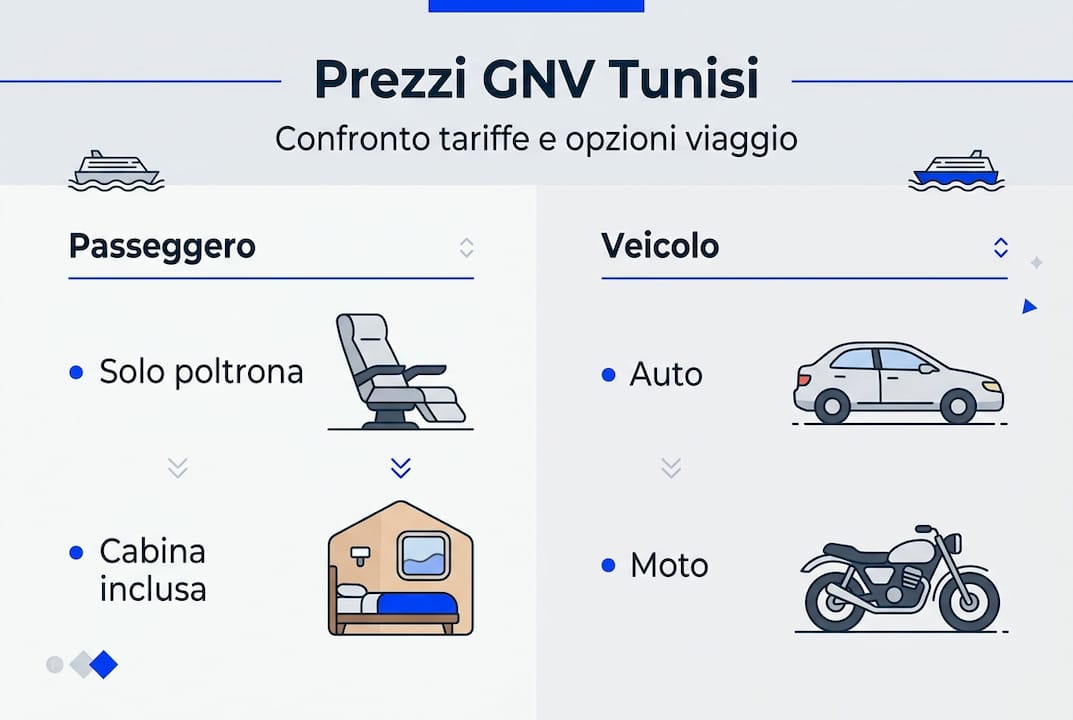 Grafico aggiornato delle tariffe GNV per i traghetti tra Italia e Tunisi