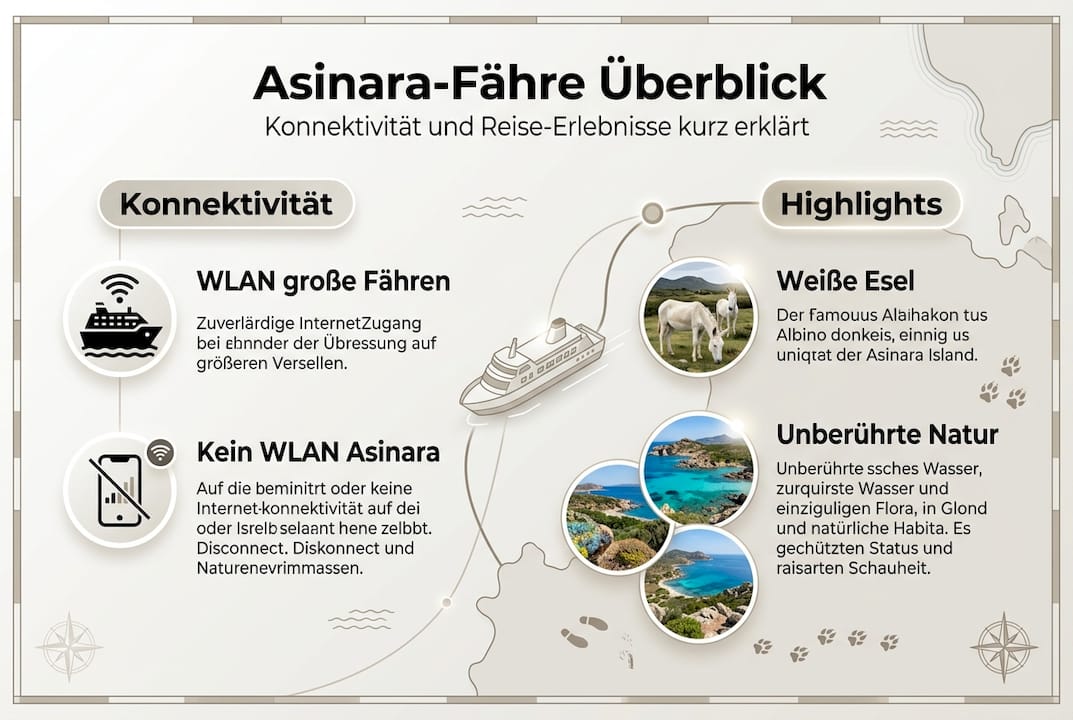 Infografik: Verbindungen und besondere Highlights der Insel Asinara