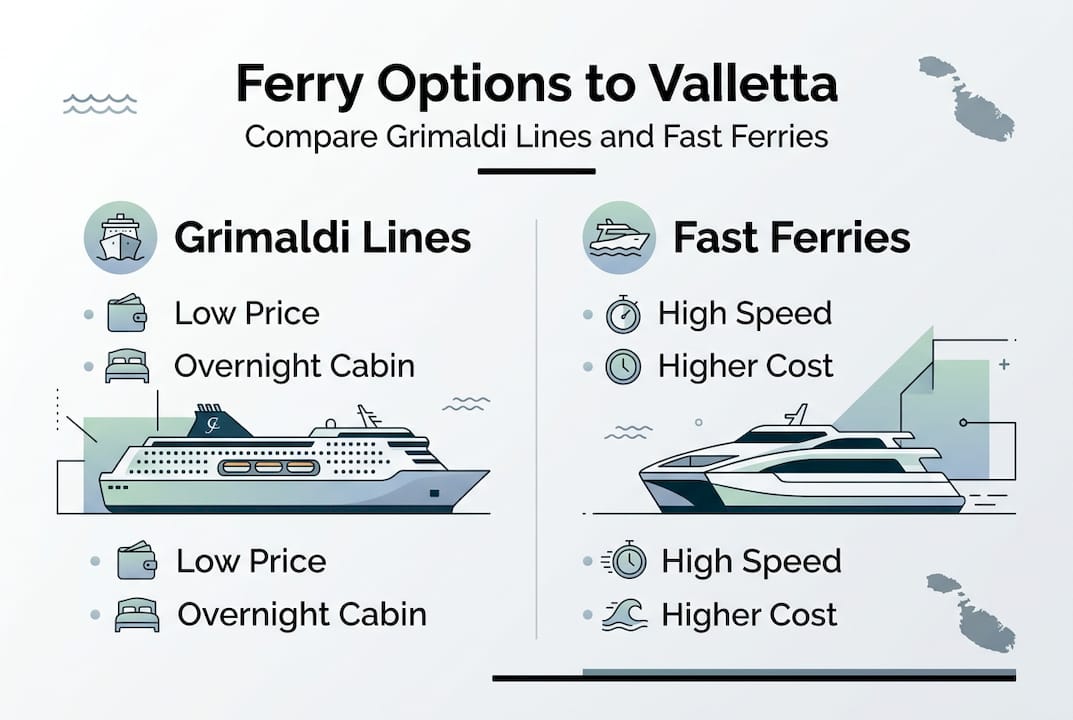 Infographic comparing ferry options to Valletta