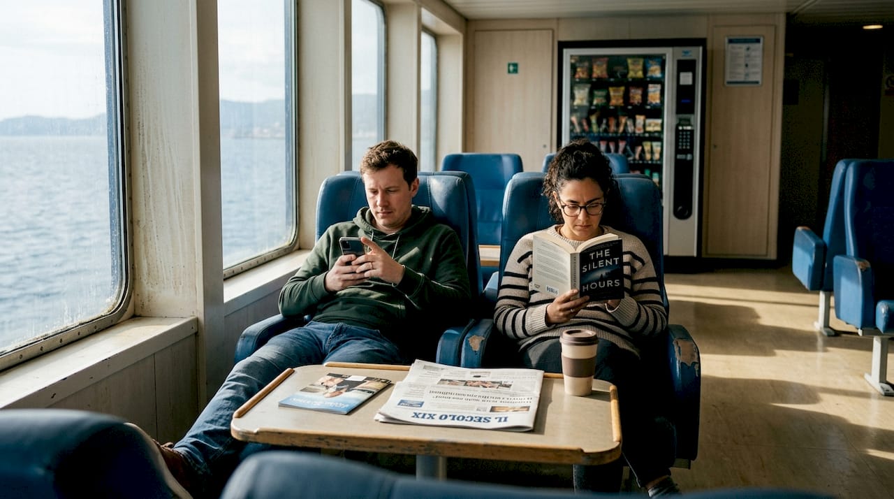Ferry passengers relaxing in onboard lounge