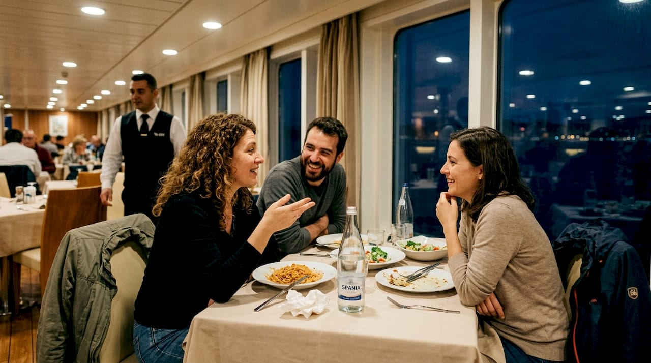 Disfruta de una cena relajada en el restaurante del ferry