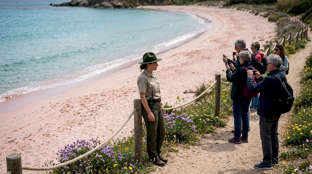 Ranger monitoring visitors at Spiaggia Rosa