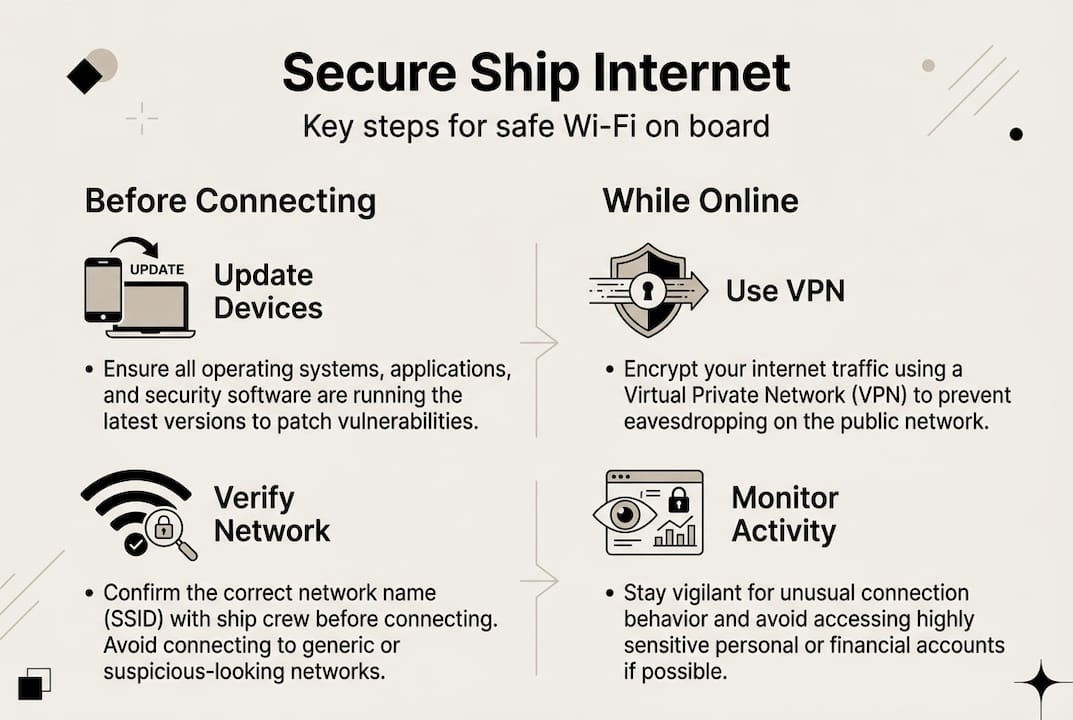 Infographic summarizing steps for secure ship Wi-Fi