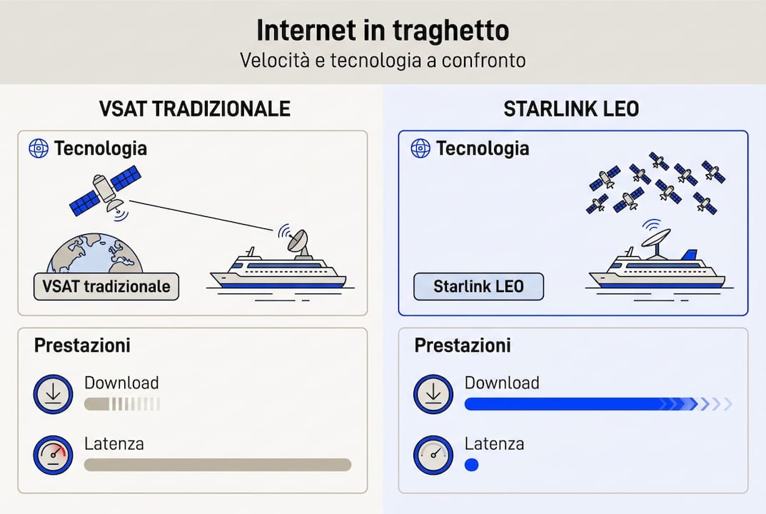 Infografica: confronto tra connessione internet a bordo del traghetto