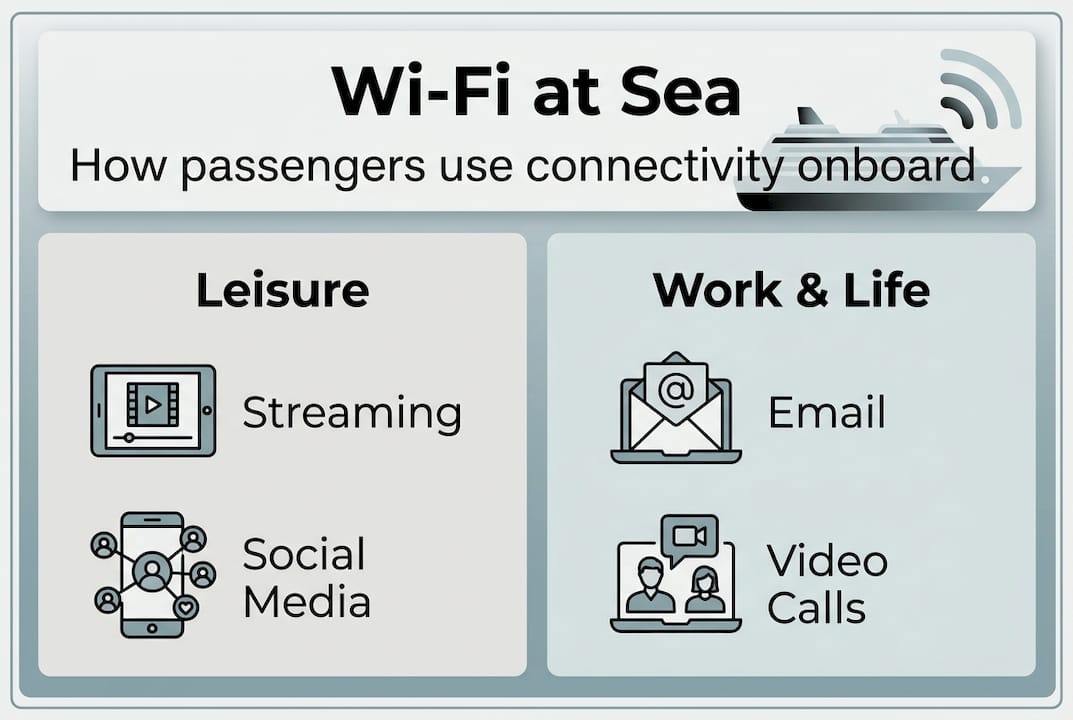 Infographic of main Wi-Fi uses at sea