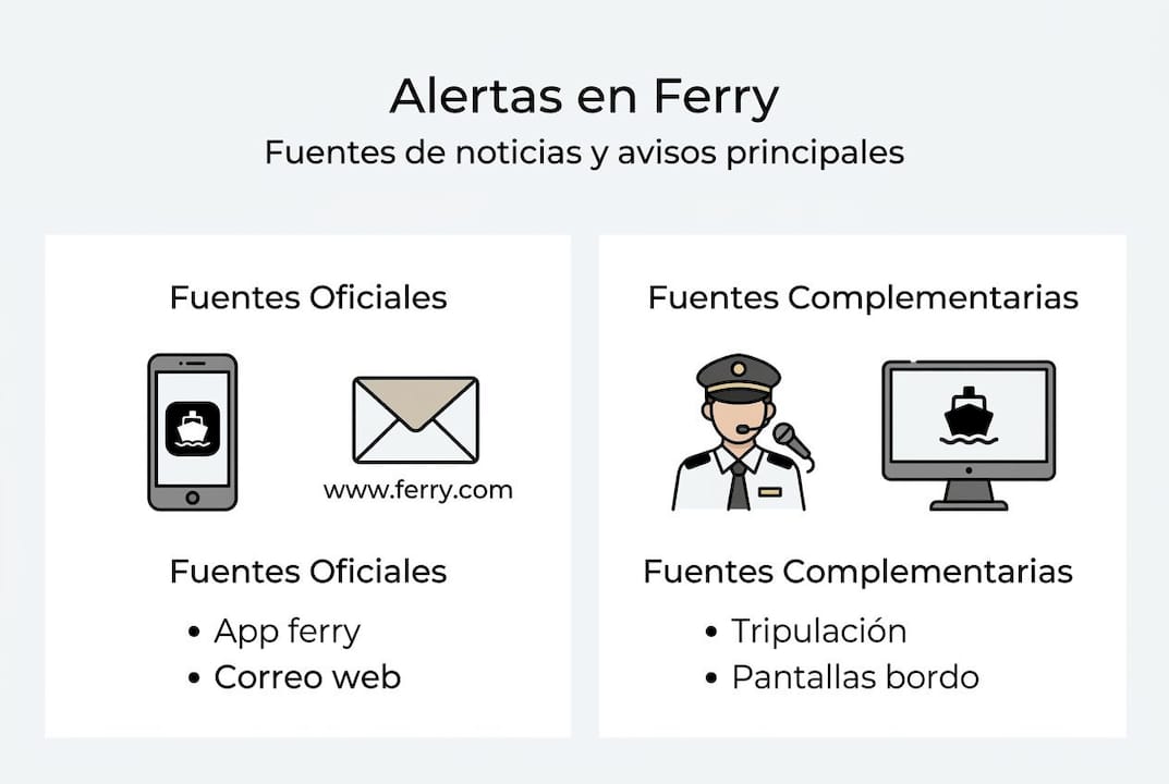 Infografía con las principales fuentes de información y alertas sobre ferris