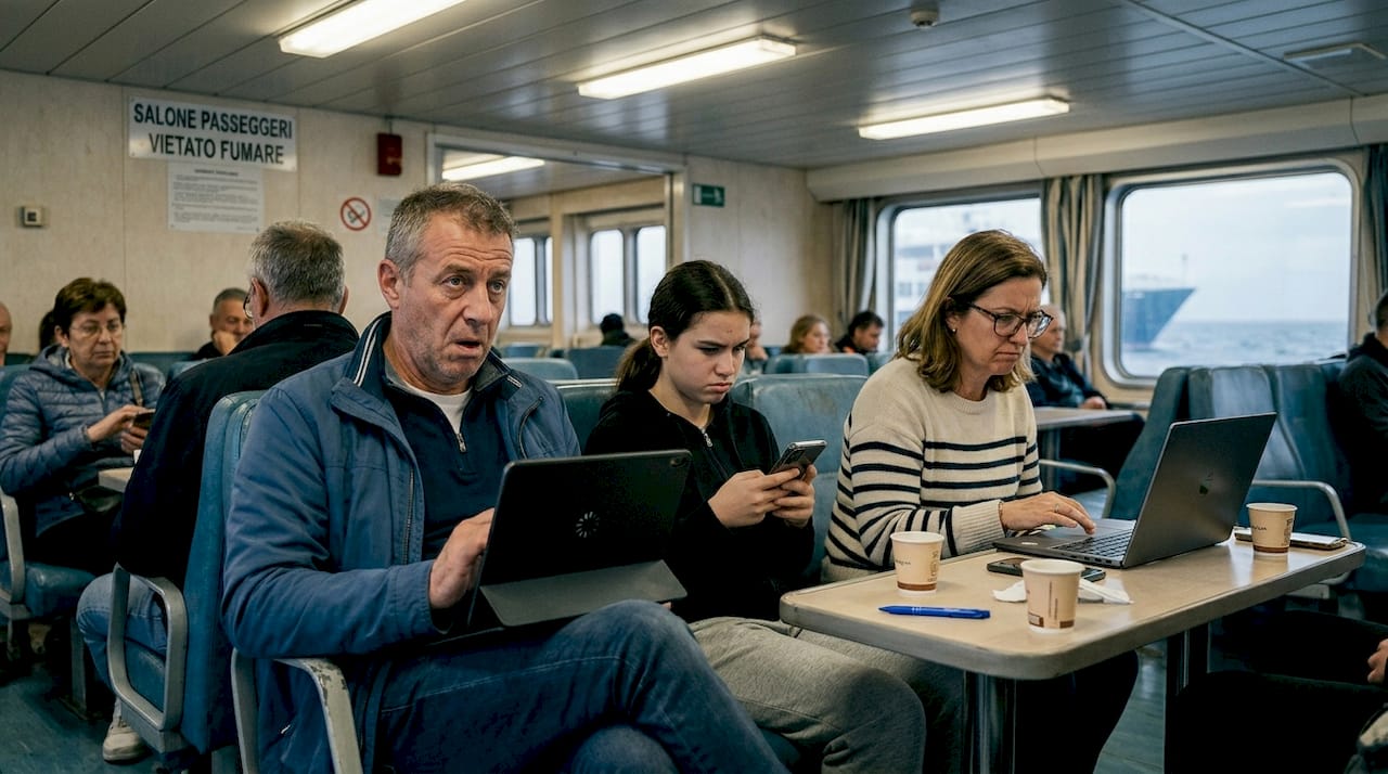Molti passeggeri a bordo lamentano la lentezza della connessione internet durante la traversata.
