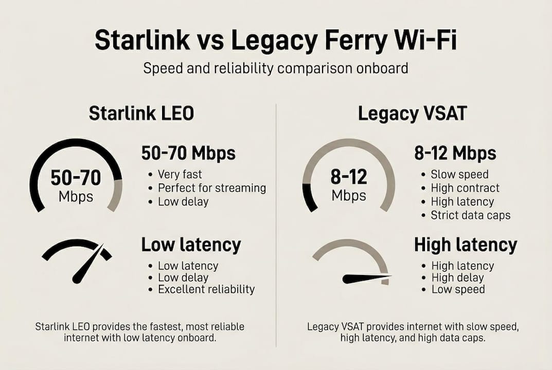 Infographic comparing Starlink and legacy ferry Wi-Fi