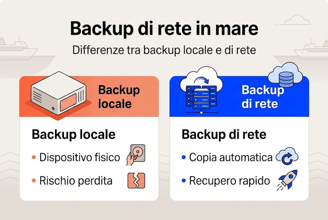 Infografica: confronto tra backup locale, su rete e su cloud