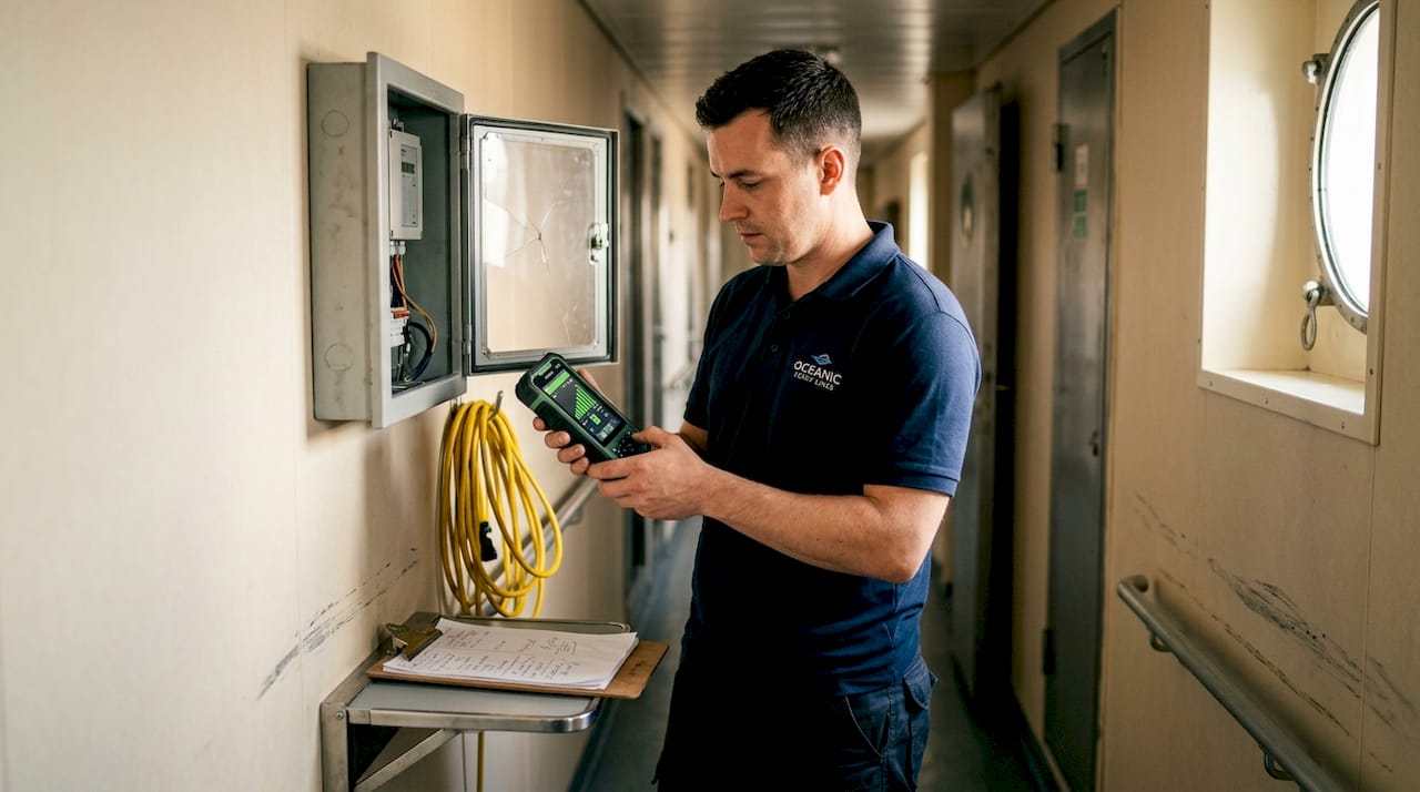 Crew checking satellite Wi-Fi signal strength