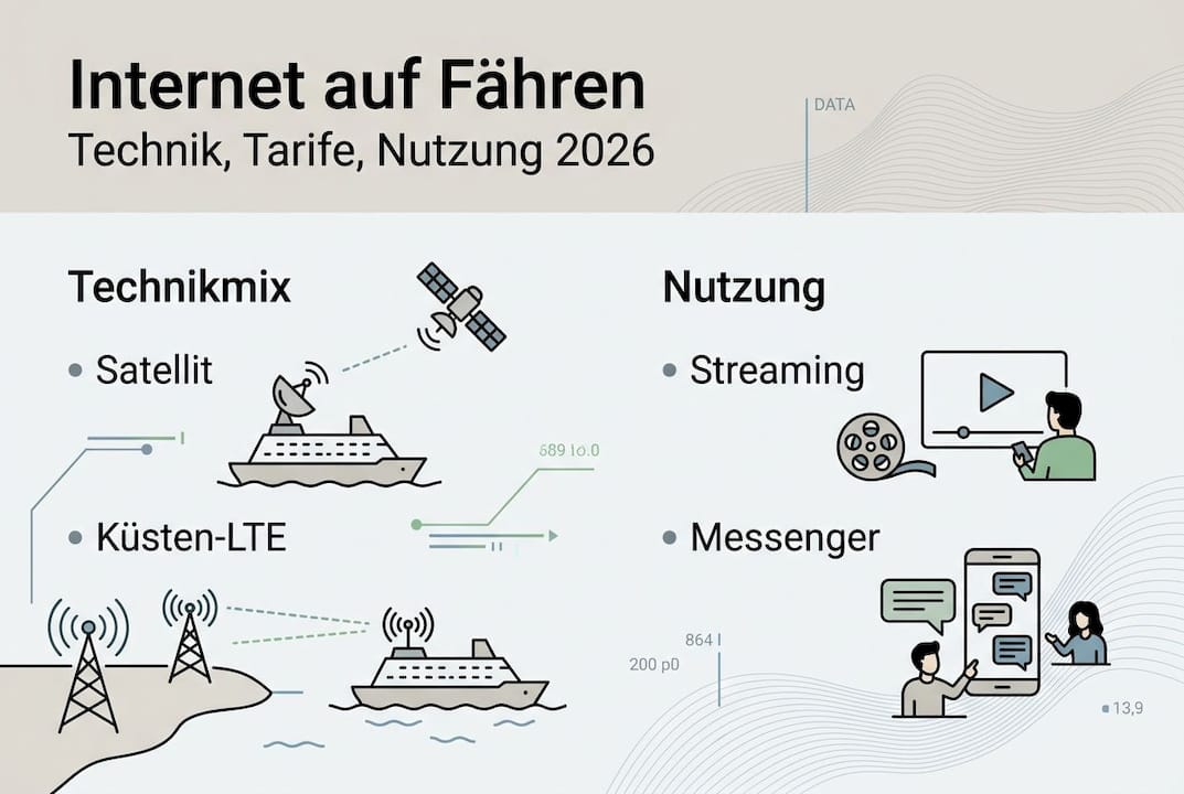 Infografik: Internetnutzung und technische Ausstattung auf Fährschiffen