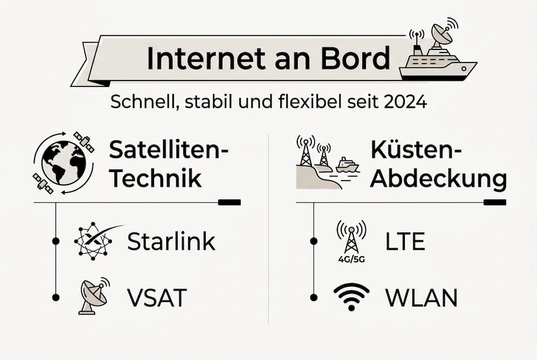 Infografik: So bleibt man auf dem Schiff online – Internetlösungen im Überblick