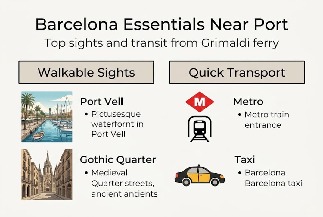 Infographic showing Barcelona sights and transport options