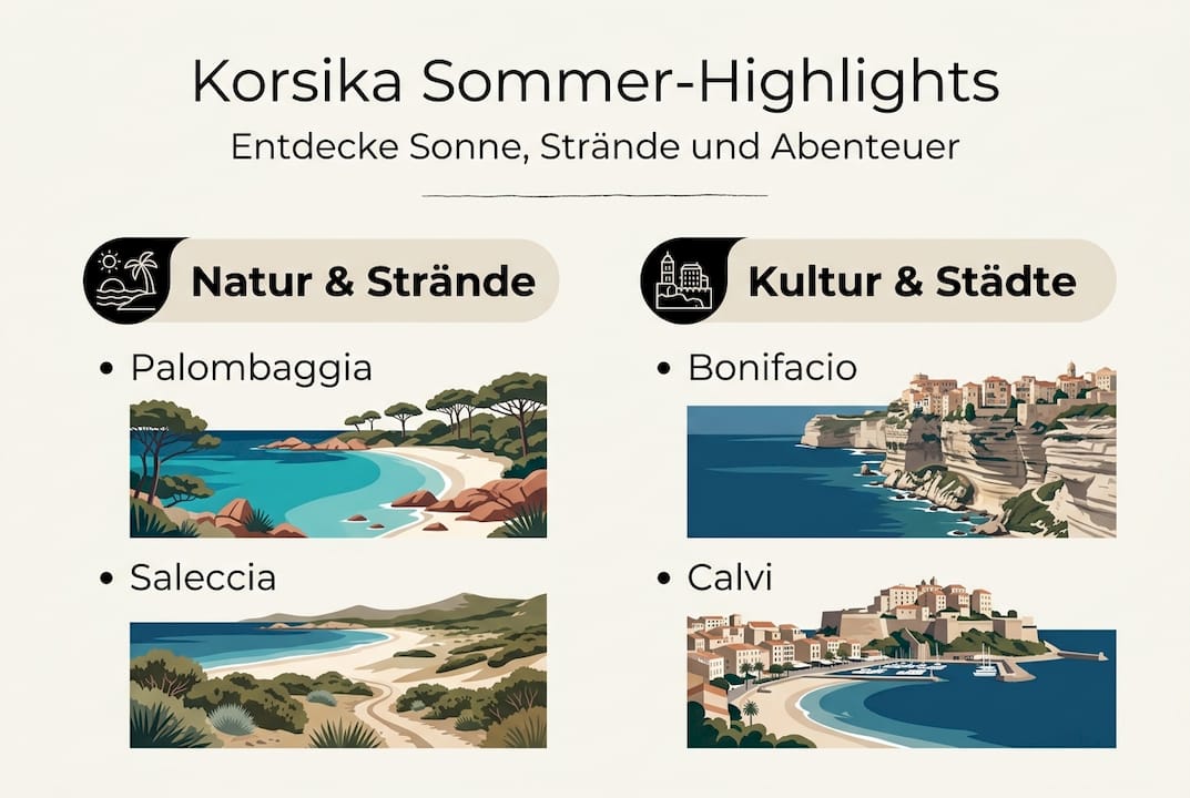 Entdecke die schönsten Sommer-Erlebnisse auf Korsika – kompakt und übersichtlich in unserer Infografik.