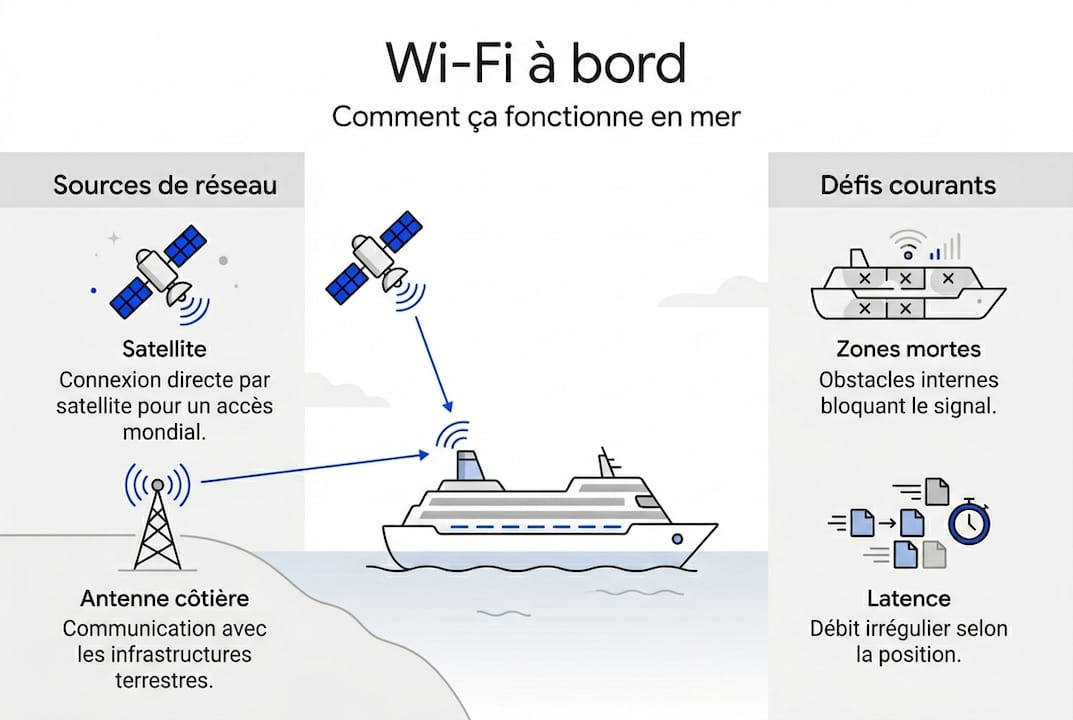 Découvrez comment fonctionne le Wi-Fi à bord des navires grâce à notre infographie détaillée.