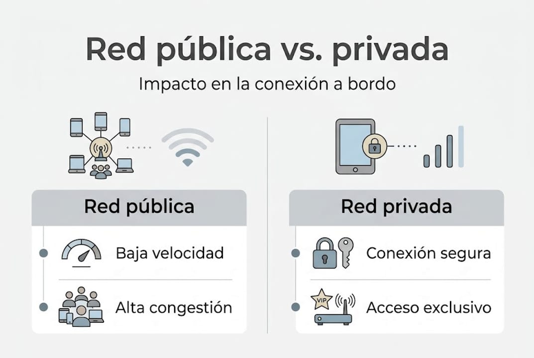 Infografía: Diferencias entre la red pública y la red privada a bordo