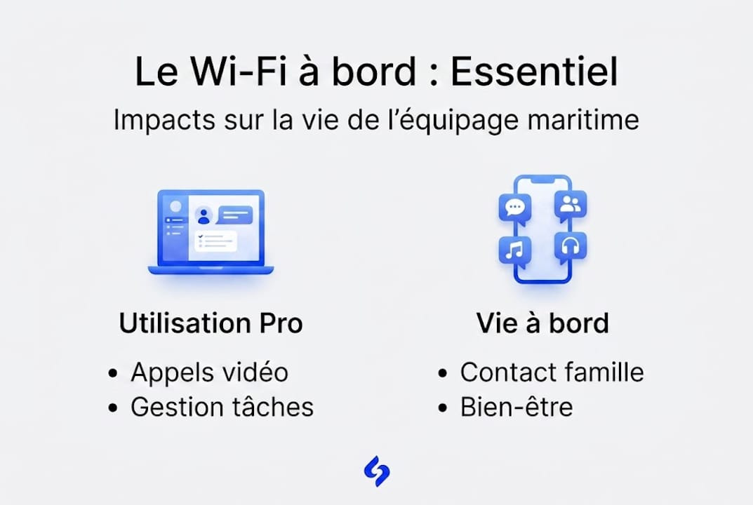 Visuel informatif : le Wi-Fi à bord et la vie de l’équipage en mer