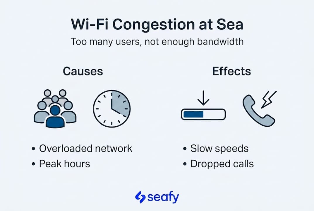 Infographic visualizing Wi-Fi congestion causes and effects