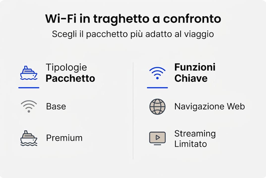 Tabella comparativa dei pacchetti Wi-Fi disponibili a bordo dei traghetti