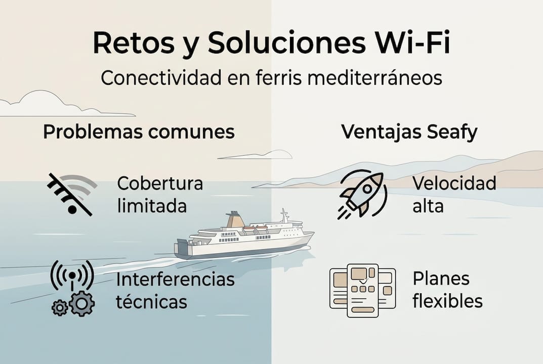 Descubre en esta infografía los desafíos y beneficios de contar con conexión Wi-Fi a bordo de los ferris.