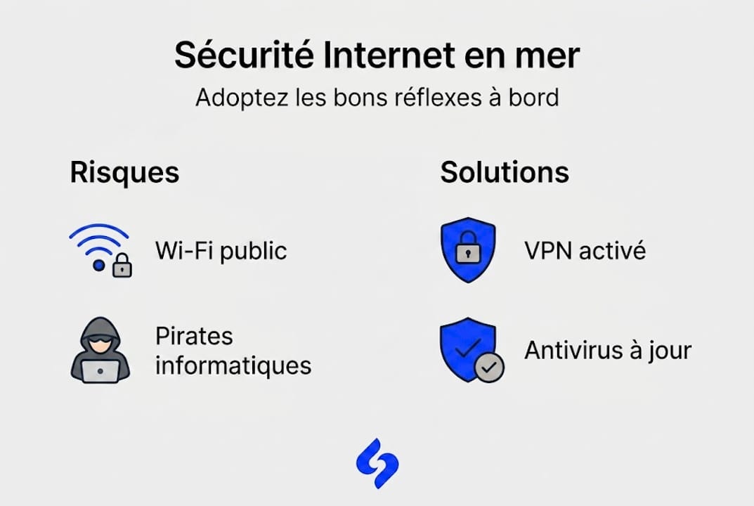 Découvrez notre infographie dédiée à la sécurité numérique en mer : conseils pratiques et bonnes habitudes pour naviguer en toute tranquillité.