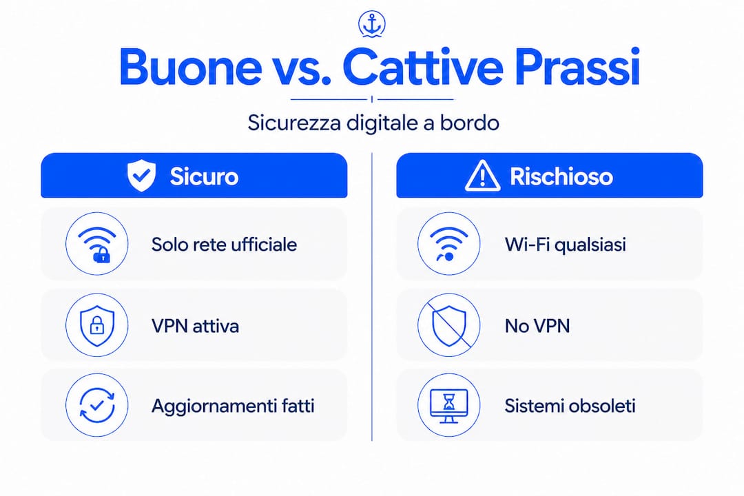 Infografica: confronto tra buone pratiche digitali e comportamenti a rischio