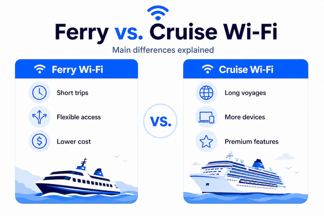 Infographic comparing ferry and cruise Wi-Fi