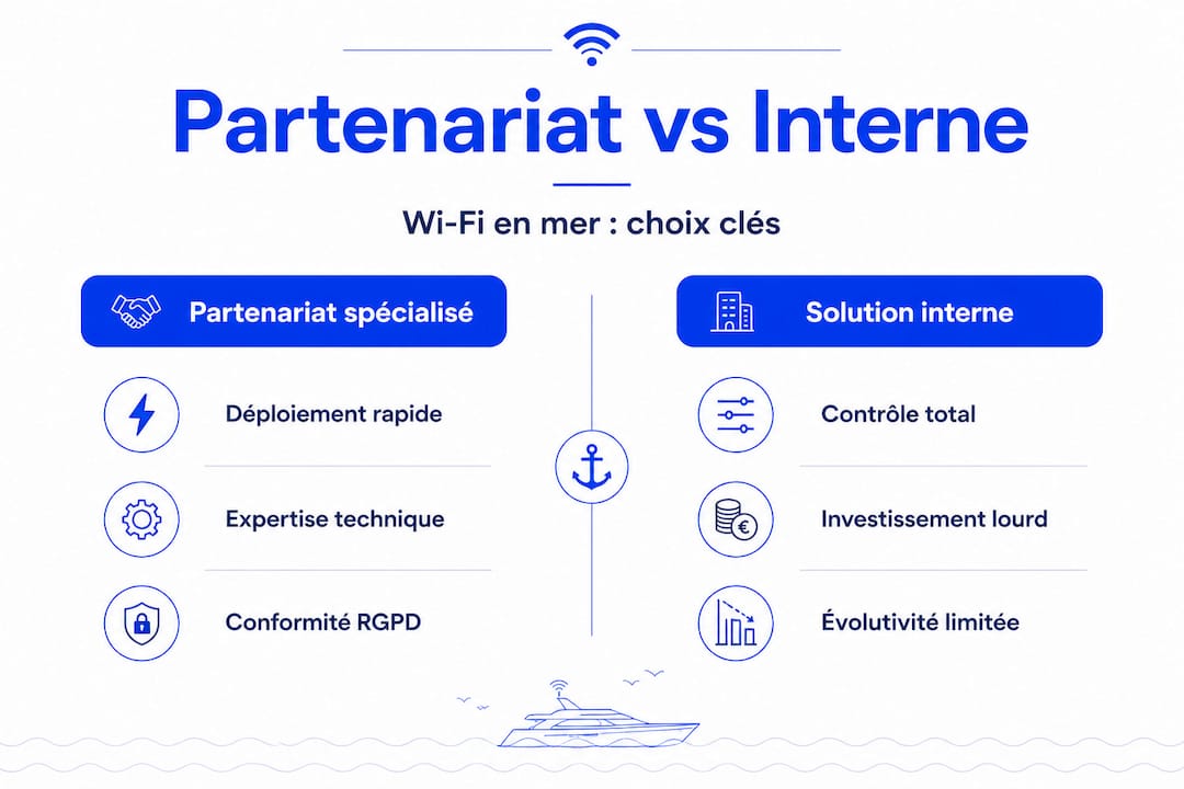Infographie : avantages et inconvénients des partenariats Wi-Fi face aux solutions en interne